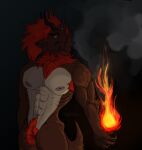  anthro bear canid canine canis demon elemental_manipulation fire fire_manipulation fluffy hi_res hybrid male mammal mohawk muscular nipples shaded shaded_line_art smoke solo unknown_artist wolf 