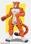  absurd_res anthro bound bulge clothing collar encasement felid hi_res lock_bulge male mammal pantherine rubber rubber_clothing rubber_suit solo tiger toysuit 