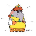  anthro clothing crown dress ear_piercing elephant elephantid female gloves handwear headgear hi_res mammal mario_bros nintendo piercing princess_daisy proboscidean proboscis_(anatomy) solo super_mario_wonder tellybot trunk_(anatomy) 