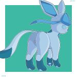  2023 3_toes anus blue_body blue_eyes blue_pawpads blush butt digital_media_(artwork) eeveelution feet female feral generation_4_pokemon genitals glaceon hi_res lcr_dragon looking_at_viewer looking_back looking_back_at_viewer mammal nintendo nude pawpads paws pixel_(artwork) pokemon pokemon_(species) pussy rear_view simple_background solo tail toes worried 