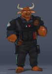  anthro bovid bovine bulletproof_vest captain cattle disney grizzlygus hi_res holstered_pistol horn houston_del_toro law_enforcement male mammal muscular police psakorn_tnoi scar shell_(projectile) shotgun_shell solo special_forces swat tactical tactical_gear zootopia 