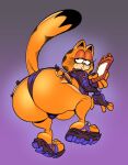  anthro backsack balls balls_in_underwear belly big_butt butt clothed clothing crossdressing domestic_cat eyelashes felid feline felis footwear garfield_(series) garfield_the_cat genitals girly gothfield hi_res huge_butt long_eyelashes looking_back male mammal midriff orange_body panties phone pink_nose sandals slightly_chubby solo submarine_screw technology topwear underwear 