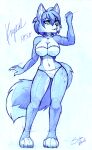  2023 absurd_res anthro blue_body blue_fur blue_hair bra breasts canid canine clothing colored_sketch dipstick_tail eyebrows eyelashes female fluffy fluffy_tail fox fur green_eyes guide_lines hair hi_res krystal mammal markings naaraskettu navel nintendo panties short_hair sketch solo star_fox strapless_bra strapless_clothing strapless_underwear tail tail_markings underwear white_body white_fur 