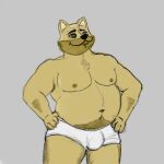  abdominal_bulge animal_humanoid anthro beard belly big_belly canid canid_humanoid canine canine_humanoid canis clothing dog_humanoid domestic_dog facial_hair fullerfat hair humanoid larger_male male mammal mammal_humanoid moobs navel nipples overweight pecs pubes shiba_inu size_difference solo solo_focus spitz tan_body underwear zero_pictured 