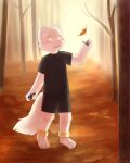  2016 4:5 4_fingers 4_toes anklet anthro arctic_fox autumn barefoot black_pawpads blush blush_lines bottomwear canid canine claws clothed clothed_anthro clothing digital_media_(artwork) feet finger_claws fingers forest forest_background fox full-length_portrait fully_clothed fully_clothed_anthro fully_clothed_male fur jewelry kemono male mammal nature nature_background open_mouth open_smile pawpads plant portrait raised_arm sabitsu shirt shorts signature smile solo t-shirt tail toes topwear tree white_body white_fur xen_(xenzjolras) yellow_eyes 
