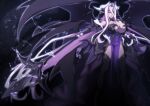  1girl absurdly_long_hair absurdres aoi_tabane breasts cleavage corruption dark_persona demon_horns demon_tail demon_wings elbow_gloves genderswap genderswap_(mtf) gloves hair_between_eyes highres horns huge_breasts kouyoku_senki_exs-tia long_hair navel pelvic_curtain pink_eyes pink_hair pointy_ears polearm pubic_tattoo see-through solo spear tail tattoo thighhighs tiara very_long_hair weapon wings 