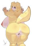  anthro areola big_breasts big_butt breasts butt canid canine canis countershading curvy_figure domestic_dog eyeshadow female floppy_ears fluffy_ears hands_on_wall heterochromia hi_res huge_breasts huge_butt looking_back lop_ears makeup mammal mature_anthro mature_female mind_n9 nipples pink_areola pink_nipples pink_nose purple_eyeshadow rear_view solo thick_thighs voluptuous white_breasts white_face wide_hips yellow_body 
