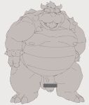  2023 absurd_res anthro balls belly big_belly bowser censored genitals hi_res kemono kipchin_2nd00 koopa male mario_bros moobs nintendo nipples overweight overweight_male penis scalie simple_background solo 