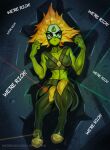  anthro blonde_hair breasts cartoon_network clothed clothing english_text female gem_(species) green_body green_eyes hair hi_res johnfoxart laser_beam not_furry peridot_(steven_universe) solo steven_universe text 