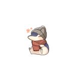  brown_headwear closed_eyes cyndaquil highres mizu_shiro plaid plaid_scarf pokemon pokemon_(creature) red_scarf scarf simple_background sitting solo white_background winter_clothes 