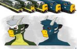  2023 2_horns alternate_color anthro black_eyebrows black_inner_ear black_sclera blue_body blue_ears blue_fur blue_hair british british_rail british_rail_class_55 bust_portrait countershade_fur countershade_torso countershading curved_horn diesel_locomotive digital_drawing_(artwork) digital_media_(artwork) dragon england english_electric eyebrows facial_markings facial_spikes frown fur fur_markings furred_dragon green_body green_ears green_fur grey_hair hair head_markings hi_res horn how_to_dragon_your_train hybrid jaw_spikes light_body light_countershading living_machine living_train living_vehicle locomorph locomotive logo machine male markings mask_(marking) mcgrewart meme model_train multicolored_body multicolored_fur nude photo portrait red_eyes reference_image reptile scalie signature simple_background smooth_horn solo spikes spikes_(anatomy) train vehicle white_background white_horn white_mask white_spikes yellow_body yellow_countershading yellow_fur yellow_markings 