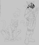  2023 anthro black_and_white boots clothed clothing crouching domestic_cat felid feline felis footwear gas_mask gesture gloves handwear hi_res hood_up line_art male mammal mask monochrome plantigrade servali_sketch simple_background solo standing v_sign 