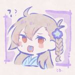  1girl :p ? ?? ahoge blue_flower blue_kimono blue_tongue blush_stickers braid chibi colored_tongue fate/grand_order fate_(series) flower hair_flower hair_ornament japanese_clothes kimono long_hair nanakamadomugi olga_marie_animusphere pastel_colors side_braid solo sweatdrop tongue tongue_out white_hair yellow_eyes yukata 