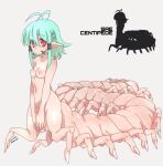  2015 accessory amano_(pixiv) arthropod assimilation boobipede breasts bug_girl centipede covering covering_crotch crawling feet female green_hair hair hair_accessory human_centipede_rimming long_body long_ears monster_girl_(genre) multi_body multi_breast multi_leg multi_limb myriapod navel nipples not_furry red_eyes short_hair silhouette solo text toes what_has_science_done 