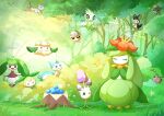  :d absurdres aqua_eyes berry blush bright_pupils bush celebi closed_eyes closed_mouth commentary_request cottonee day emolga facing_viewer grass hands_up highres hoppip in_tree lilligant mew_(pokemon) morelull moxa_ryu music musical_note no_humans one_eye_closed open_mouth outdoors pachirisu peeking_out petilil pokemon pokemon_(creature) seedot signature singing smile staff_(music) standing steenee tree tree_stump yellow_eyes 