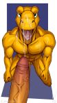  abs agumon anthro bandai_namco bodily_fluids cum cum_in_mouth cum_inside cum_on_face digimon digimon_(species) drinking drinking_cum duo ejaculation first_person_view foreskin genital_fluids genitals hi_res iudicium86 kneeling male male/male muscular penis reptile retracted_foreskin scalie 