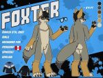  black_hair bright_colors brown_body brown_fur canid canine claws clothing eyewear foxter foxter_(character) fur glasses grey_body grey_fur hair handpaw jacket lycalopex male mammal model_sheet paws sechuran_fox tigermoon topwear 
