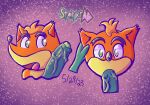  activision anthro bandicoot big_penis crash_bandicoot crash_bandicoot_(series) disembodied disembodied_hand disembodied_penis duo fellatio forced forced_oral fur genitals glistening glistening_eyes glistening_genitalia glistening_penis green_eyes green_penis hair male male/male mammal marsupial oral oral_penetration orange_body orange_fur orange_hair penetration penile penile_penetration penis penis_slap purple_background questionable_consent sex simple_background slap staplerad 