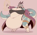  anthro belly big_belly big_breasts big_tail blue_body breasts cleavage clothed clothing dragon ear_piercing female hi_res huge_breasts huge_tail huge_thighs hyper hyper_belly hyper_breasts low_res_art magic markings morbidly_obese morbidly_obese_anthro morbidly_obese_female multicolored_body obese obese_anthro obese_female overweight overweight_anthro overweight_female piercing robe signature solo standing tail text thick_thighs topwear white_body 