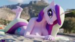  3d_(artwork) absurd_res anthro areola beach blender_(software) breasts cutie_mark digital_media_(artwork) equid equine feet female friendship_is_magic hasbro hi_res horn humanoid_feet looking_at_viewer lying mammal my_little_pony nude on_front plantigrade princess_cadance_(mlp) seaside shadowboltsfm solo unicorn 