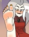  4:5 barefoot blush body_blush disney eda_clawthorne feet female foot_blush foot_focus hi_res humanoid humanoid_feet humanoid_pointy_ears mammal mrchasecomix not_furry plantigrade solo the_owl_house witch_(the_owl_house) 