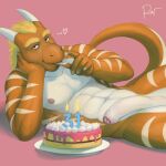  &lt;3 anthro balls birthday birthday_cake cake candle dessert dragon erection food foreskin genitals hi_res humanoid_genitalia humanoid_penis looking_at_viewer male nipples nitro_(nitro38304647) nude penis rov scalie solo 