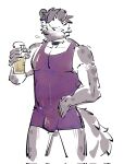  2023 anthro arknights bottle bulge clothing collar container fur grey_body grey_fur hair hi_res holding_bottle holding_container holding_object hyena hypergryph male mammal muscular muscular_anthro muscular_male solo spot_(arknights) spots spotted_body spotted_fur spotted_hyena studio_montagne tadataozi tail tight_clothing white_body white_fur 