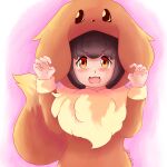  blush brown_body clothing costume eevee female fur generation_1_pokemon hi_res hoodie human lolienpijama mammal nintendo poke_kid pokemon pokemon_(species) solo topwear yellow_body yellow_fur 