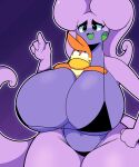  5:6 absurd_res ambiguous_gender anthro big_breasts big_tail bikini black_eyes breasts buizel clothing dewy-eyedboy duo female generation_4_pokemon generation_6_pokemon goodra green_eyes hi_res huge_breasts huge_thighs hyper hyper_breasts hyper_thighs in_cleavage larger_female looking_up nintendo open_mouth orange_body pokemon pokemon_(species) purple_body raised_finger size_difference smaller_ambiguous smile swimwear tail thick_thighs trapped wide_hips 