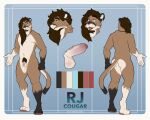  2021 anthro balls beard biped blue_eyes brown_body brown_fur brown_hair butt color_swatch cougar digital_media_(artwork) ear_piercing ear_ring english_text erection facial_hair felid feline flaccid foreskin fur genitals glans hair hi_res humanoid_genitalia humanoid_penis jewelry kimemoonstar male mammal model_sheet mustache necklace necklace_only nude partially_retracted_foreskin penis piercing pose pubes ring_piercing rj_(aejann) side_profile solo standing tail tan_body tan_fur text unretracted_foreskin vein veiny_penis 