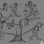  absurd_res anthro athletic bodily_fluids bucket clothed clothing container crossgender dialogue disney hat headgear headwear hi_res judy_hopps lagomorph leporid male mammal muscular muscular_male overalls rabbit solo sweat tangerine_(artist) topless tractor water zootopia 