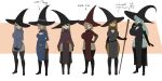  2022 absurd_res anthro avian beak big_breasts bird black_eyes breasts cleavage clothed clothing english_text female front_view girokett group hair hat headgear headwear hi_res huge_breasts long_hair nipple_outline no_underwear orange_sclera owl simple_background standing text wizard_hat 