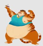  aceaximeck anthro award belly belly_overhang big_belly brown_hair chubby_cheeks claws clothed clothing dessert double_chin felid flexing food fur hair holding_food holding_object holding_pie love_handles male mammal medal moobs nipples obese obese_anthro obese_male orange_body orange_fur overweight overweight_anthro overweight_male pantherine pie smile solo standing striped_body striped_fur stripes thick_thighs tiger toe_claws torn_clothing wide_hips 