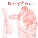  2007 anthro bear bottomwear canvas clothing easel english_text hair male mammal monochrome overweight painting_(artwork) pants red_and_white short_hair side_view sketch snout solo sweatshirt teddybearlumpkins text traditional_media_(artwork) 