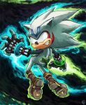  alternate_color animal_ears back blank_eyes bracelet brown_footwear corruption crossover dark_background dark_persona fierce_deity fingerless_gloves floating gloves grey_fur hedgehog hedgehog_boy hedgehog_ears hedgehog_tail highres jewelry shoes solo sonic_(series) sonic_the_hedgehog stoic_seraphim tail teeth the_legend_of_zelda the_legend_of_zelda:_majora&#039;s_mask 