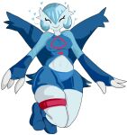  &lt;3 blue_body blue_clothing blue_hair blue_topwear blush blush_stickers clothing cumlord eyelashes eyes_closed female fusion gardevoir generation_3_pokemon hair hi_res humanoid hybrid latias legendary_pokemon navel nintendo nipple_outline pokemon pokemon_(species) pokemon_fusion simple_background skindentation smile solo thick_thighs topwear white_background white_body wide_hips 