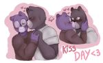  2023 anthro bear blush brown_body clothing duo embrace eyes_closed eyewear glasses hi_res hug humanoid_hands kissing mammal padre_(unicorn_wars) purple_body sargento_caricias shirt topwear unicorn_wars zadscat 