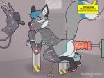  4:3 anal anal_penetration anthro balls bdsm blue_hair bondage bondage_gear bondage_gloves bound butt canid canine clothing collar damienkamien degradation detailed_background dildo dildo_in_ass dildo_insertion dominant drone dronification eyebrows fox fucking_machine fur gag gagged genitals grey_body grey_fur hair half-closed_eyes hi_res hypnosis hypnotic_eyes latex latex_mask lock machine male mammal mask mind_control muzzle_(object) muzzled narrowed_eyes object_in_ass padlock paws penetration red_fox restraints rope rope_bondage rubber rubber_clothing rubber_suit sex_toy sex_toy_in_ass sex_toy_insertion silver_fox slave solo speech_bubble spiked_dildo spikes spiral_eyes tail takum text toy transformation tube white_body white_fur 