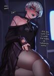  androgynous black_lips black_nails blue_eyes collar crossdressing gloves gothic highres lipstick makeup male_focus nier:automata nier_(series) otoko_no_ko piercing qtori skirt stalking tattoo white_hair yorha_no._9_type_s 