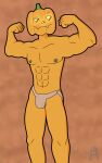  2023 abs absurd_res artist_name clothed clothing colored digital_drawing_(artwork) digital_media_(artwork) flexing food food_creature food_head food_humanoid fruit glowing glowing_eyes hi_res humanoid jack-o&#039;-lantern jockstrap jockstrap_only lewdware male nipples not_furry plant pumpkin pumpkin_head shaded signature smile solo topless underwear underwear_only 