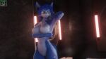  16:9 3d_(artwork) anthro big_breasts blue_body blue_fur blue_hair breasts canid canine digital_media_(artwork) female fox fur genitals hair hi_res krystal mammal multicolored_body nintendo nipples nude pussy solo star_fox tail toxik_enzis white_body white_fur widescreen 