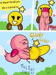  &lt;3 ambiguous_gender balls big_balls big_penis blush blush_stickers dialogue duo exclamation_point eyelashes eyes_closed fairy floating foreskin genitals hi_res kirby kirby_(series) male male/ambiguous mario_and_luigi_(series) mario_bros motion_lines nintendo onithehyperfairy oral oral_penetration outside penetration penis pink_body smile speech_bubble starlow tongue tongue_out vein veiny_penis waddling_head yellow_body 