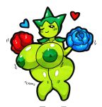  &lt;3 areola big_breasts blush bottomwear breasts clothing curvy_figure elemental_creature female flora_fauna flower generation_3_pokemon green_body hi_res huge_breasts humanoid inverted_nipples mr_ctm nintendo nipples nude one_eye_closed plant pokemon pokemon_(species) rose_(flower) roselia shorts simple_background solo voluptuous voluptuous_female wink 