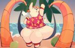  absurd_res animal_crossing anthro beach bottomless clothed clothing elephant elephantid female flashfigure hammock hi_res mammal margie_(animal_crossing) nintendo outside overweight overweight_female palm_tree plant proboscidean sea seaside shirt solo stretching thick_thighs topwear tree water wide_hips 