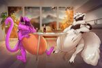  anthro appliance belly big_belly canid canine canis claws cmitchell duo fur hi_res kitchen kitchen_appliance long_tail machine male mammal meal paws pink_body pink_fur protogen purple red_eyes tail toaster vore wolf 