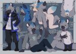  2023 5_fingers absurd_res agitoryuusaki anthro areola balls black_body black_fur blue_hair bulge censored clothed clothing duo english_text fingers fur genitals hair half-closed_eyes hi_res hyena male male/male mammal multiple_poses narrowed_eyes navel penis pose pubes smoking spots spotted_body spotted_fur spotted_hyena tail text underwear underwear_only white_body white_fur 