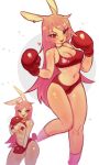  blush boxing_gloves breast_out breasts clothing female footwear hair handwear hi_res human humanoid long_hair mammal medium_breasts mochabaebae navel pasties pink_clothing pink_footwear pink_hair pink_socks red_eyes simple_background smile socks solo white_background 