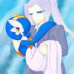  2023 absurd_res blue_eyes blue_hair blush bridal_carry carrying clothed clothing digit_ring duo female gardevoir generation_3_pokemon hair hair_over_eye hand_on_shoulder hi_res human humanoid husband_and_wife jewelry looking_away male mammal married_couple nintendo not_furry one_eye_obstructed orange_eyes pokemon pokemon_(species) ponytail princess_carry renv ring romantic romantic_couple saeko_(renv) shiny_pokemon sigma_(renv) signature silver_hair suit veil wedding_ring 