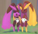 2023 absurd_res ambiguous_gender anthro blush diaper duo extry forest generation_4_pokemon grass hi_res long_ears lopunny nintendo outside plant pokemon pokemon_(species) smile standing tree watermark 