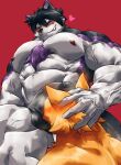  &lt;3 2023 abs absurd_res anthro black_body black_fur black_hair blush blush_lines bulge canid canine canis chest_tuft domestic_dog duo face_in_crotch faust_(shyloc) fox fur grin hair hi_res holding_head husky low-angle_view male male/male mammal multicolored_body multicolored_fur muscular muscular_anthro muscular_male muscular_thighs nipples nordic_sled_dog obliques orange_body orange_fur pecs purple_body purple_fur rear_view red_background simple_background smile sniffing sniffing_crotch spitz teseirei tuft vein veiny_muscles white_body white_fur 